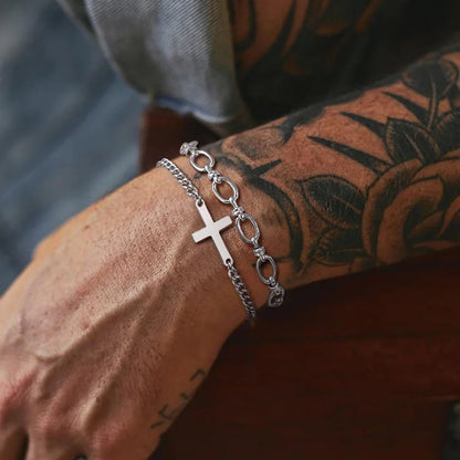 Pulseira Masculina Cruz Cristã Aço Prata