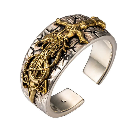 Anel Masculino Dragão Viking Ajustável – Prata 925