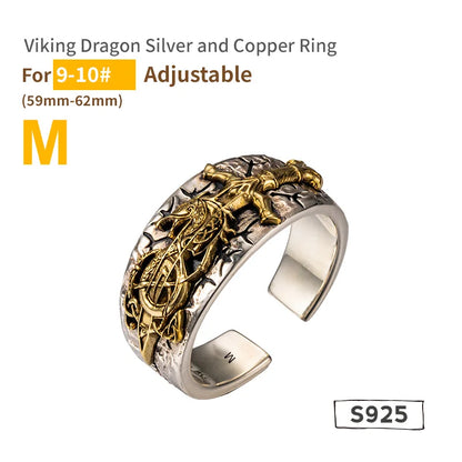 Anel Masculino Dragão Viking Ajustável – Prata 925