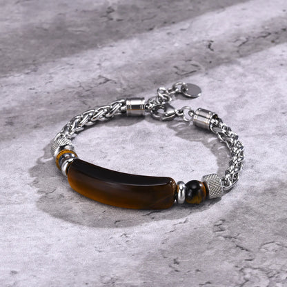 Pulseira Masculina Corrente e Pedra Natural