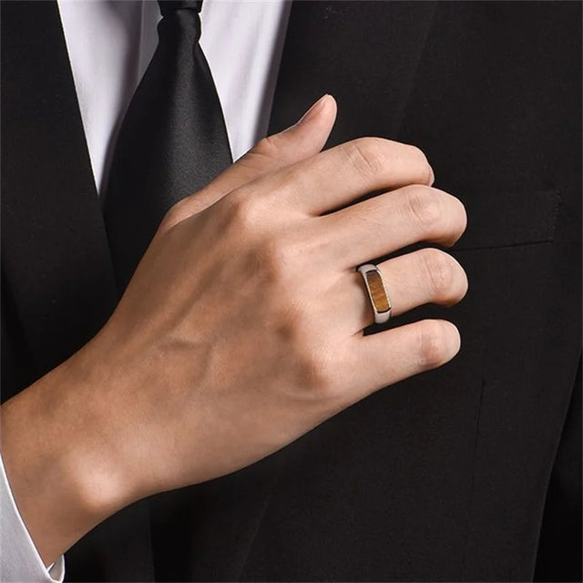 Anel Masculino Olho de Tigre Slim Ajustável