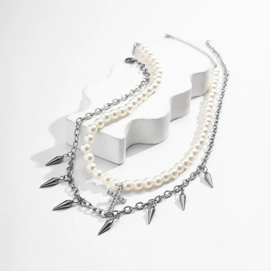 Kit Colar Masculino Spike Pearls 2 Peças