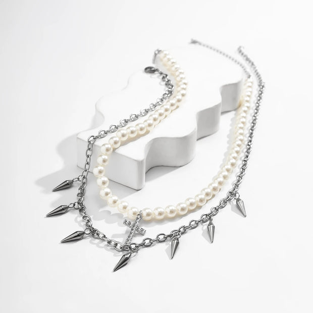 Kit Colar Masculino Spike Pearls 2 Peças