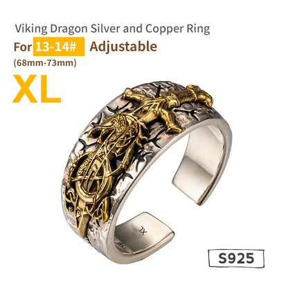 Anel Masculino Dragão Viking Ajustável – Prata 925