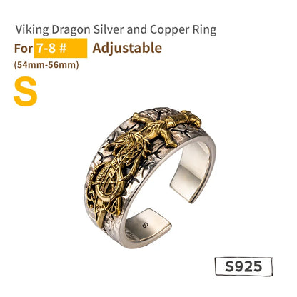 Anel Masculino Dragão Viking Ajustável – Prata 925