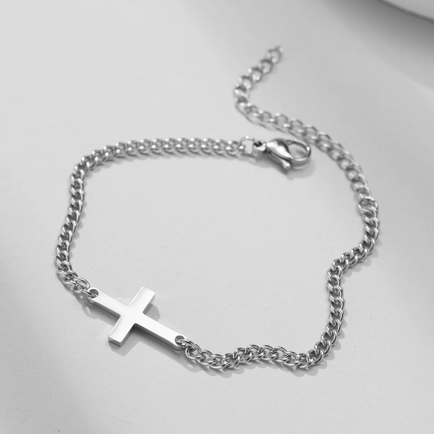 Pulseira Masculina Cruz Cristã Aço Prata