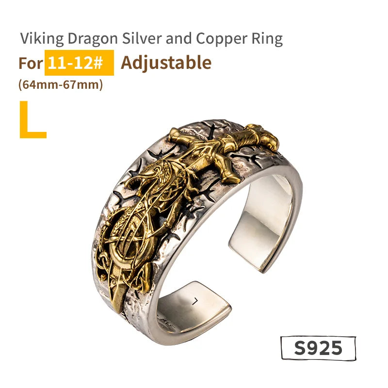 Anel Masculino Dragão Viking Ajustável – Prata 925