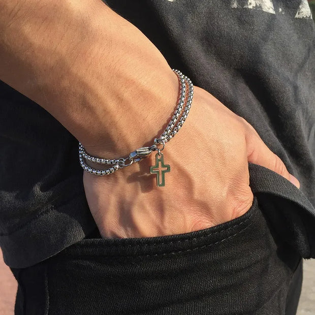 Pulseira Masculina Dupla com Pingente