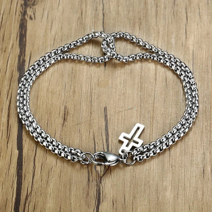 Pulseira Masculina Dupla de Cruz Oca Aço Prata