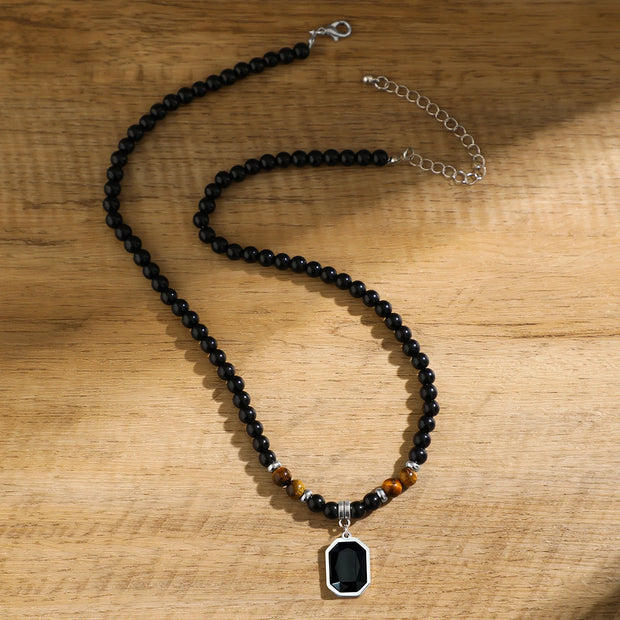 Colar Masculino Olho de Tigre e Pingente Black Ônix