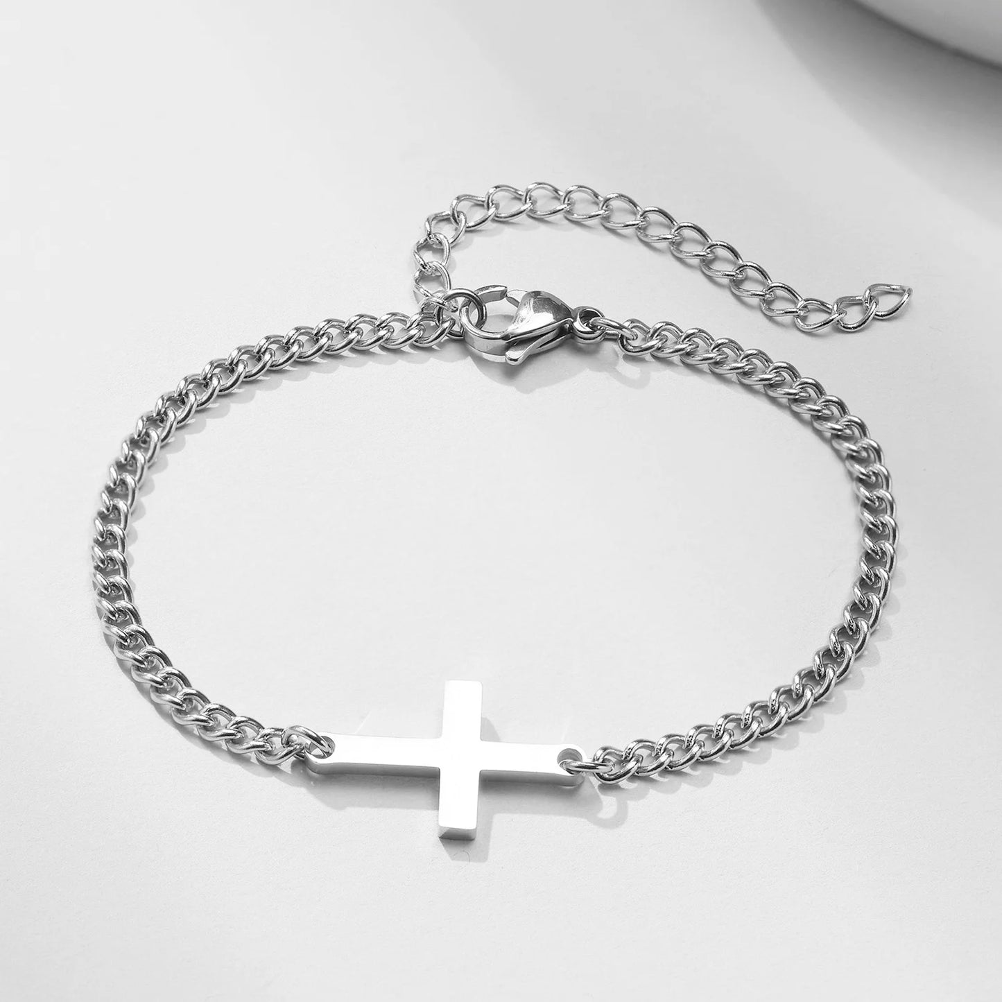 Pulseira Masculina Cruz Cristã Aço Prata