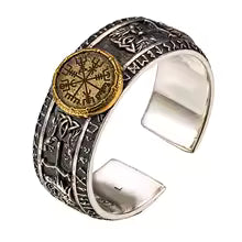 Anel Masculino Runas Viking Ajustável – Prata 925