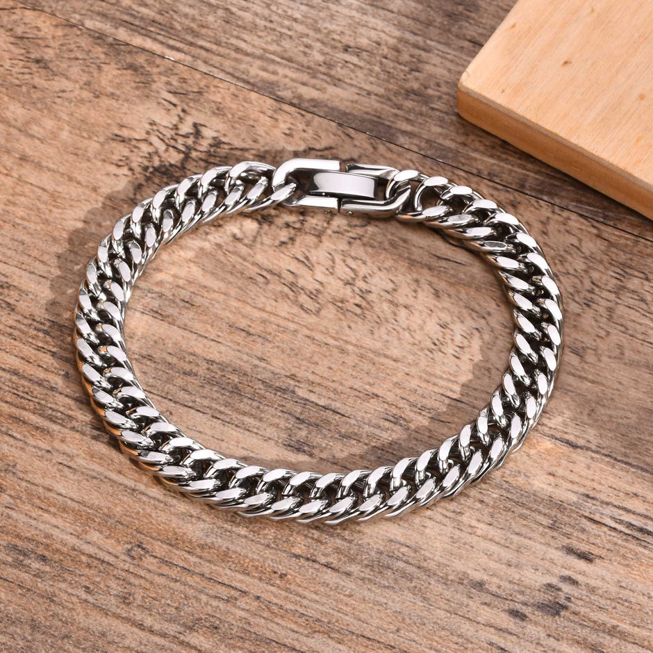 Pulseira Masculina Corrente Cubana Prata - 8MM