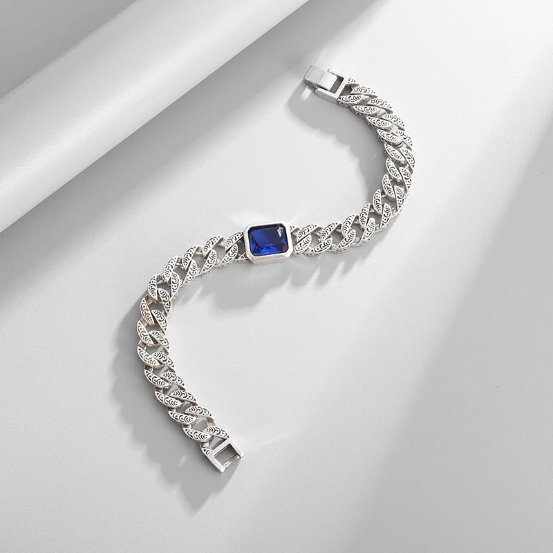 Pulseira Masculina Corrente Cubana Frisada Blue Eyes