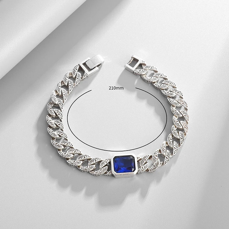 Pulseira Masculina Corrente Cubana Frisada Blue Eyes