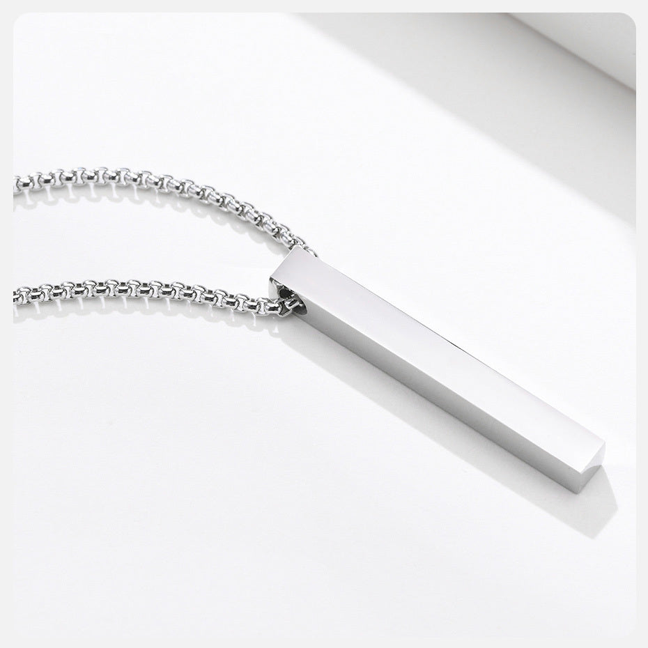 Colar Masculino Camadas Pingente Retangular Aço Prata