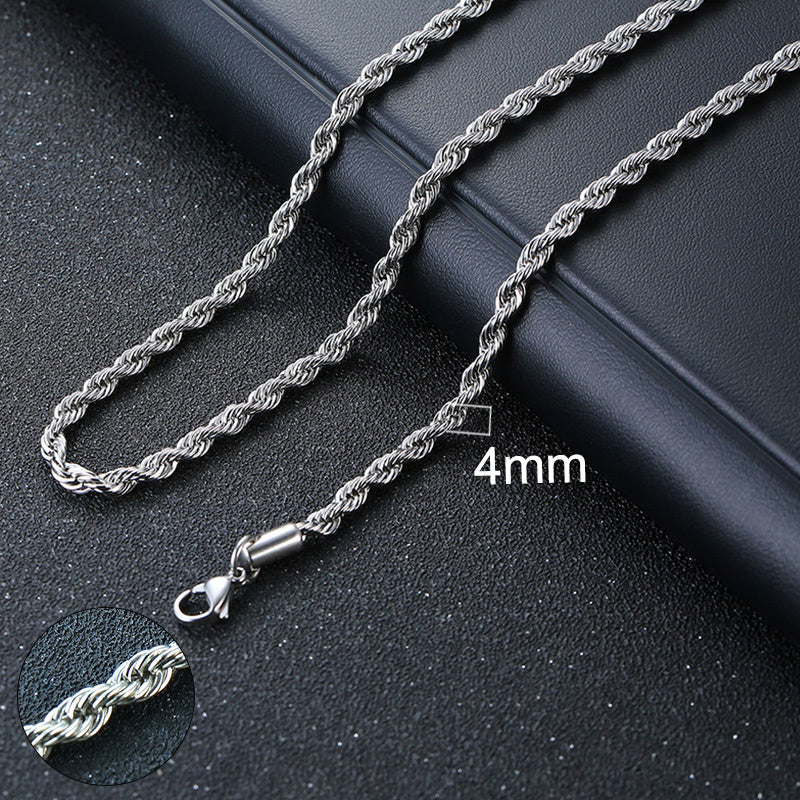 Colar Masculino Camadas Pingente Retangular Aço Prata