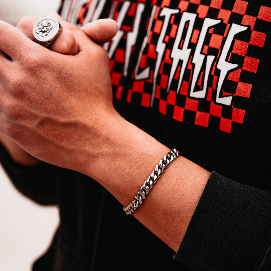 Pulseira Masculina Corrente Cubana Prata - 8MM