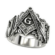  Anel masculino Retro Maçonaria em aço prata, exibido em fundo branco, destacando o design maçônico vintage.