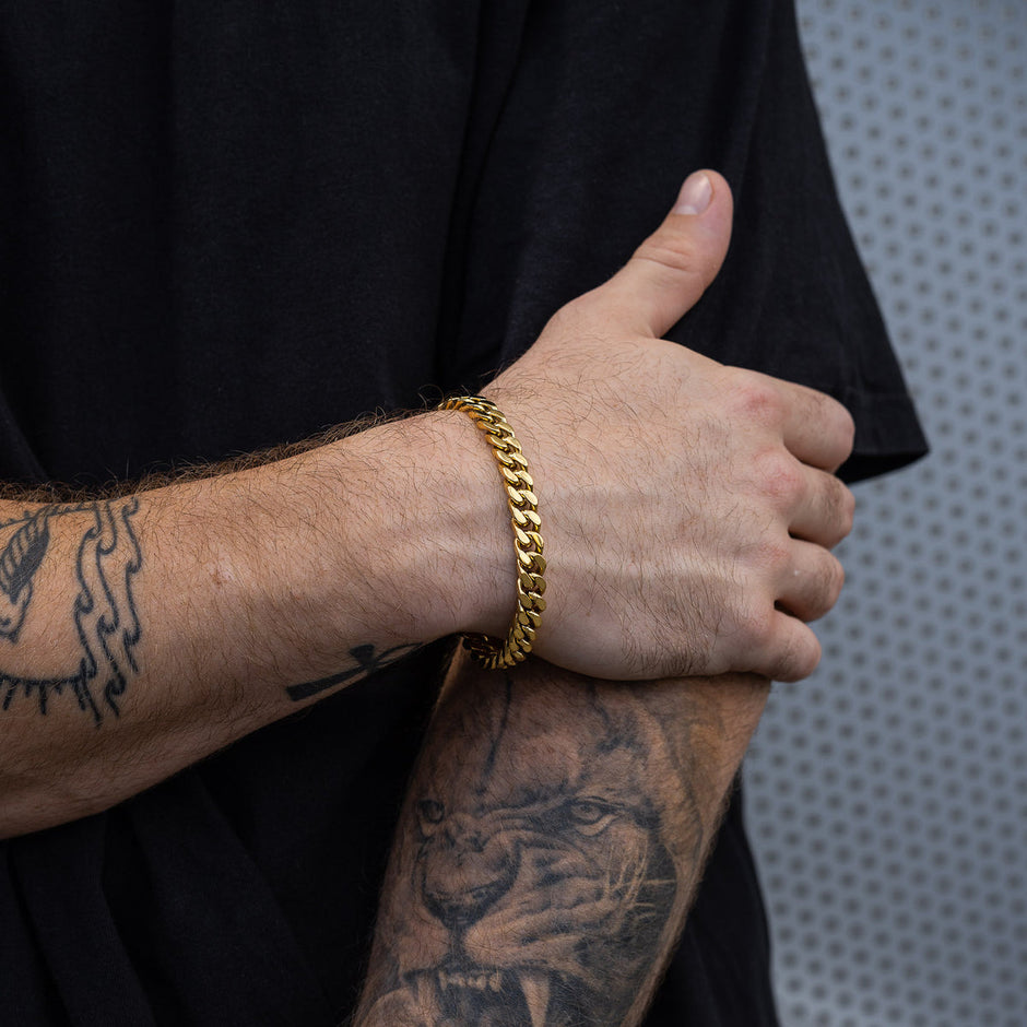 Pulseira Masculina Corrente Cubana Ouro- 9MM