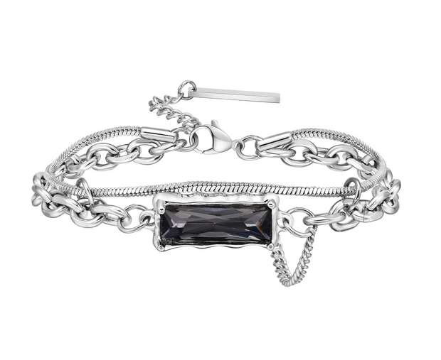 Pulseira Masculina Black Stone Aço Prata