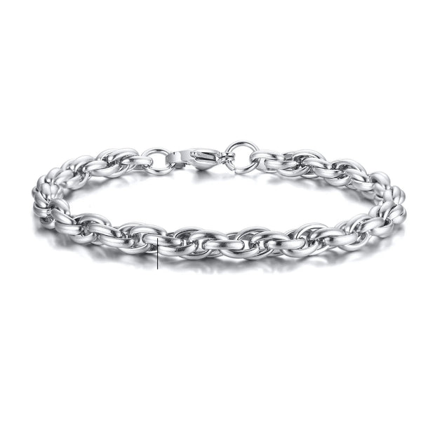 Pulseira Masculina Corrente Trançada Prata - 6MM
