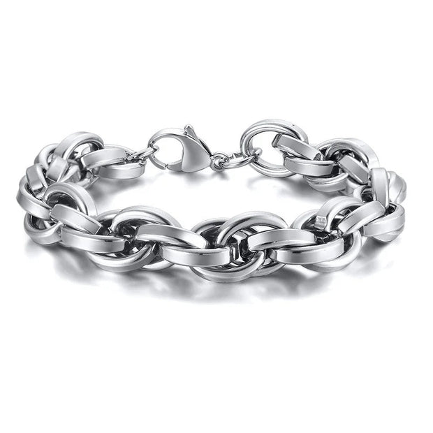 Pulseira Masculina Corrente Trançada Prata - 12MM