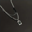 Colar Masculino em Camadas Quadro Verde Aço Prata