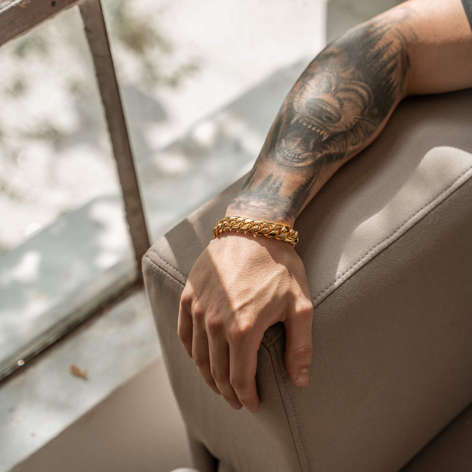 Pulseira Masculina Corrente Cubana Ouro - 11MM