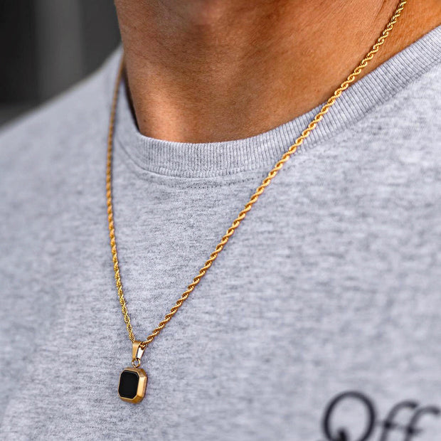 Colar Masculino Pingente de Ônix Preto - Ouro