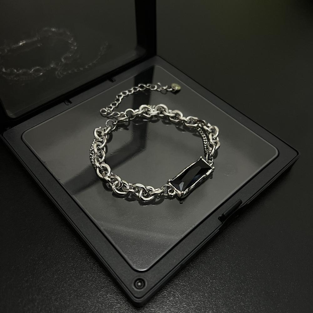 Pulseira Masculina Black Stone Aço Prata