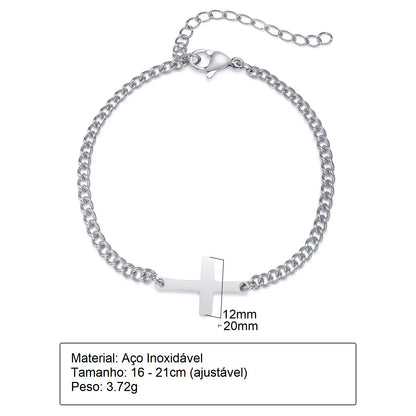 Pulseira Masculina Cruz Cristã Aço Prata