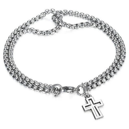 Pulseira Masculina Dupla de Cruz Oca Aço Prata