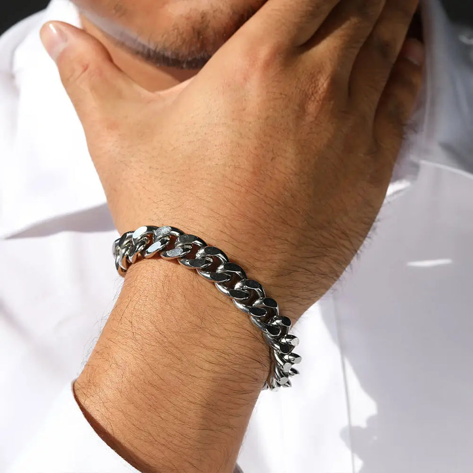 Pulseira Masculina Corrente Cubana Prata - 11MM