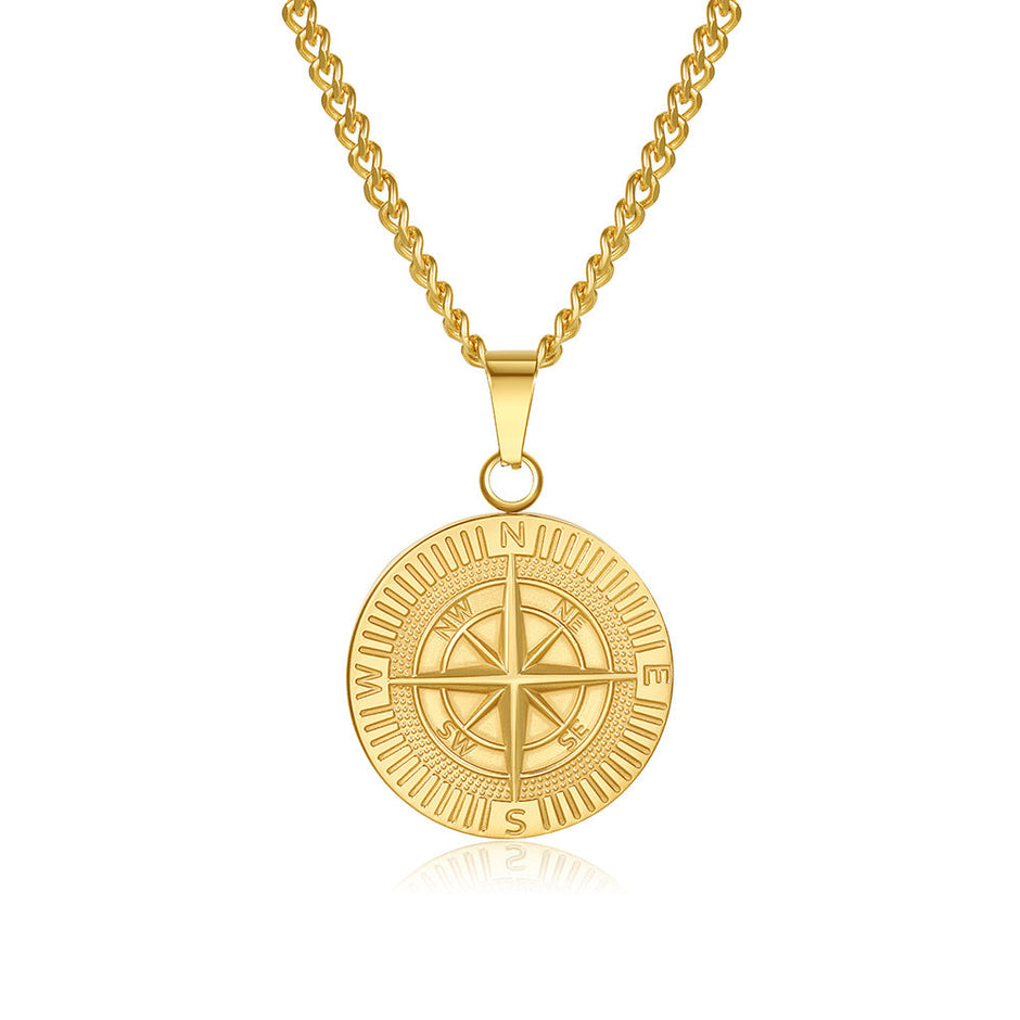 Colar Masculino Pingente Bússola - Ouro