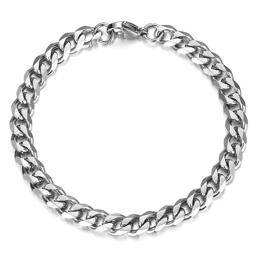 Pulseira Masculina Corrente Cubana Prata - 7MM