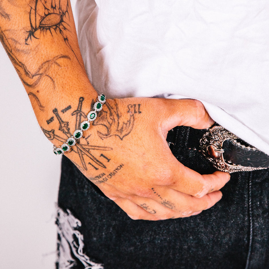 Pulseira Masculina Corte Halo Esmeralda