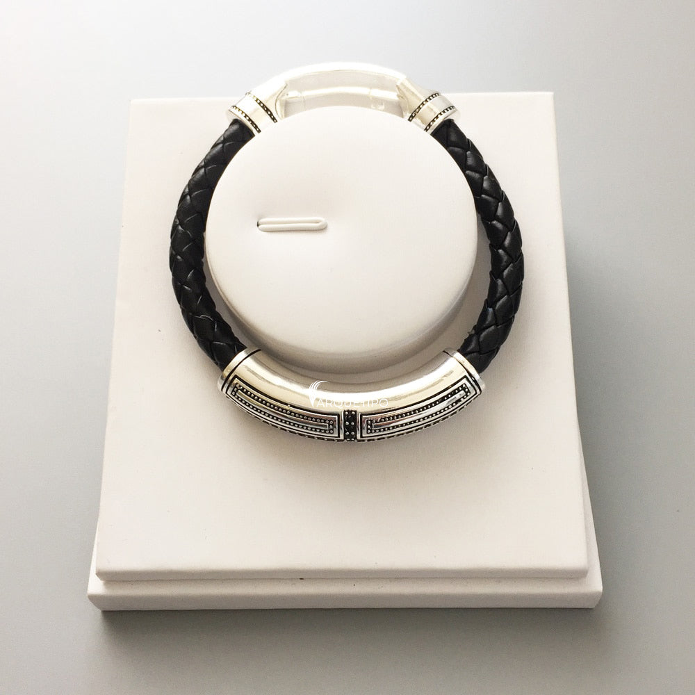 Pulseira Masculina de Couro Cruzada