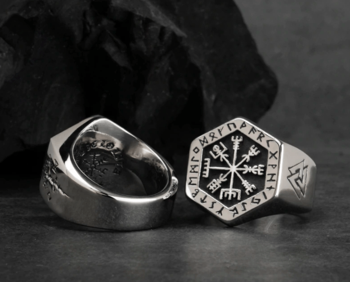 Anel Masculino Runas Vikings + Caixa de Madeira
