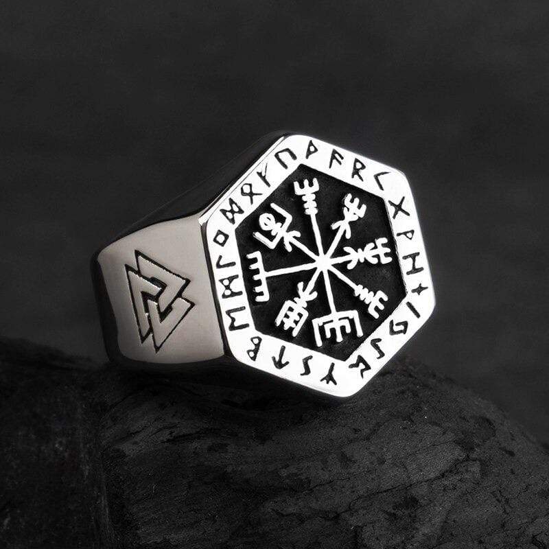 Anel Masculino Runas Vikings + Caixa de Madeira