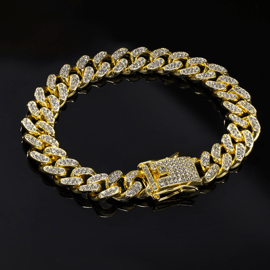 Pulseira Ice Cuban Corrente Cravejada 12mm Ouro