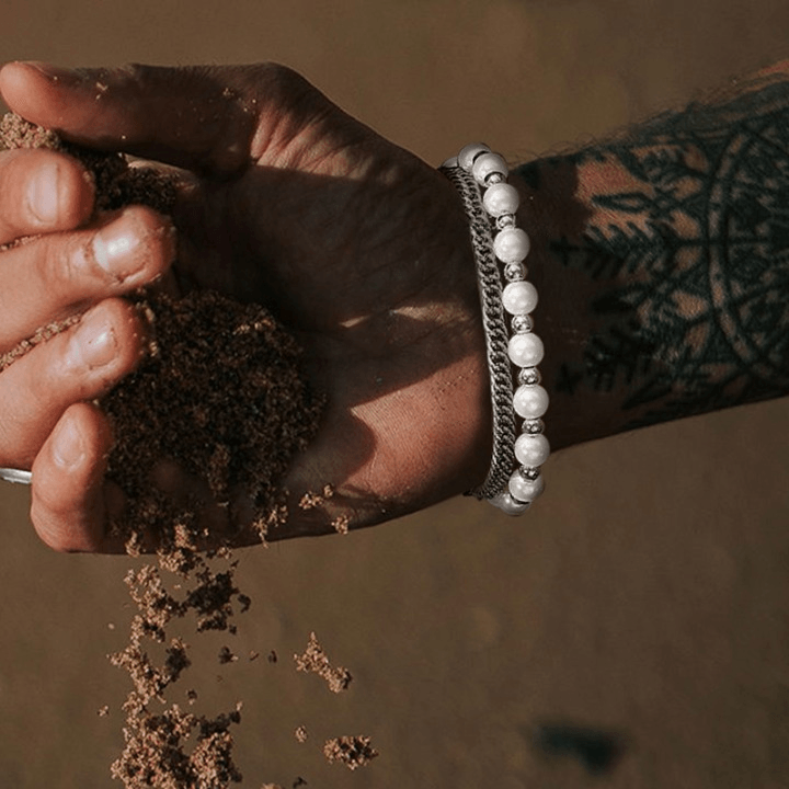 Pulseira Dupla de Pérolas e Corrente Grumet - Loja Hey Dude