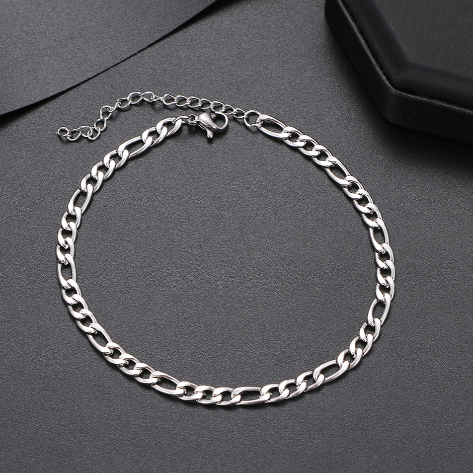 Pulseira Masculina Corrente Fígaro Aço Prata - 5mm