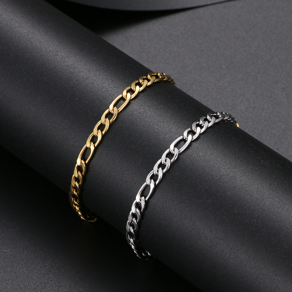 Pulseira Masculina Corrente Fígaro Aço Prata - 5mm