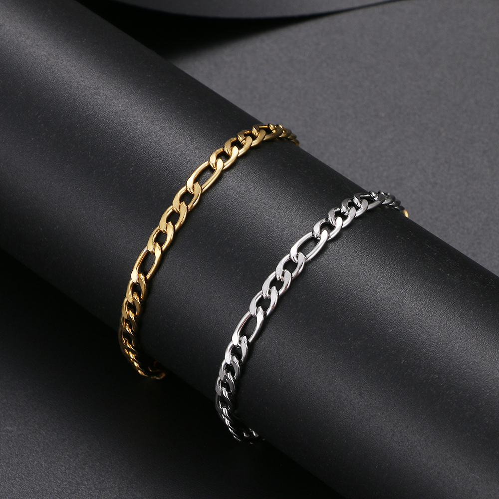 Pulseira Masculina Corrente Fígaro Aço Prata - 5mm