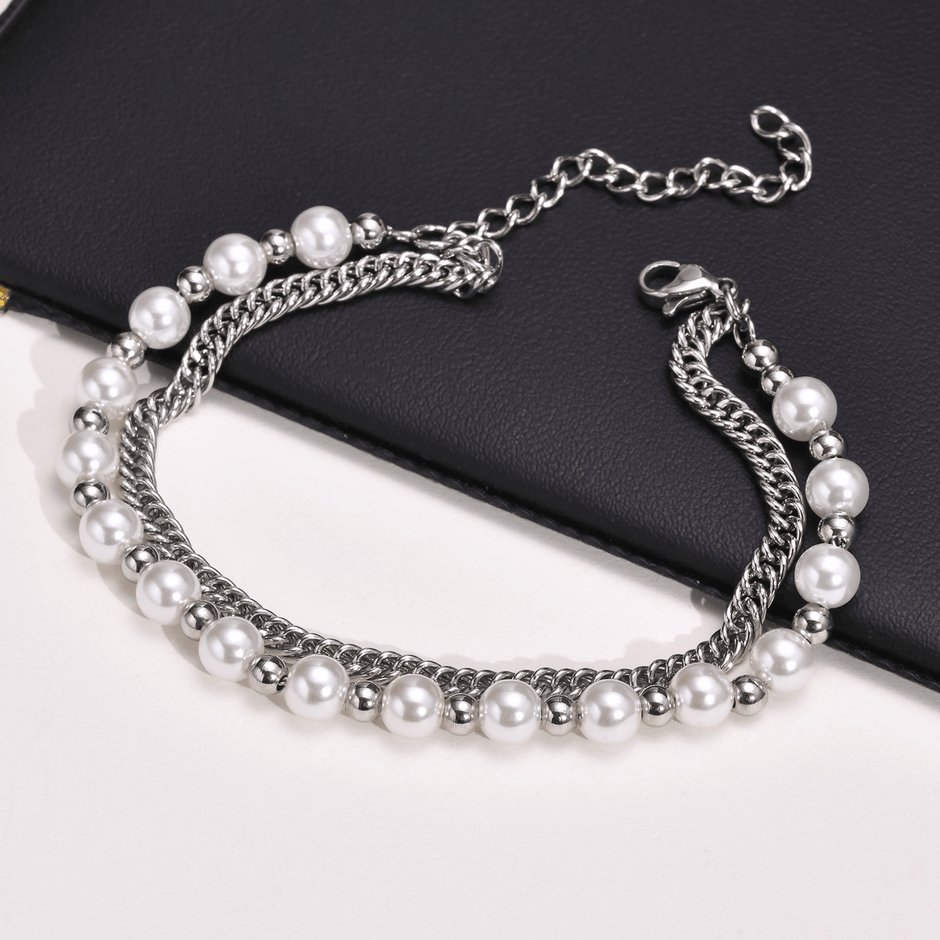 Pulseira Dupla de Pérolas e Corrente Grumet - Loja Hey Dude