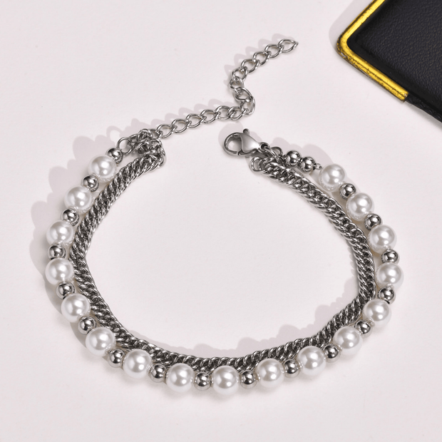 Pulseira Dupla de Pérolas e Corrente Grumet - Loja Hey Dude