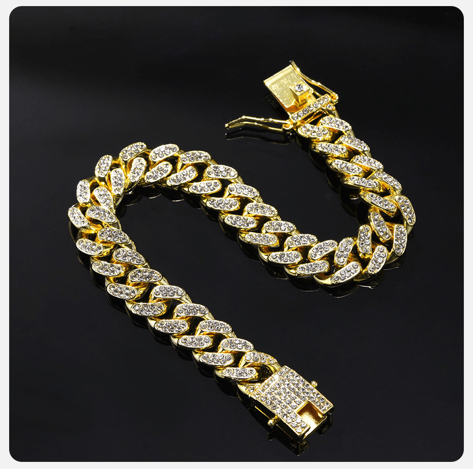 Pulseira Ice Cuban Corrente Cravejada 12mm Ouro Aberta