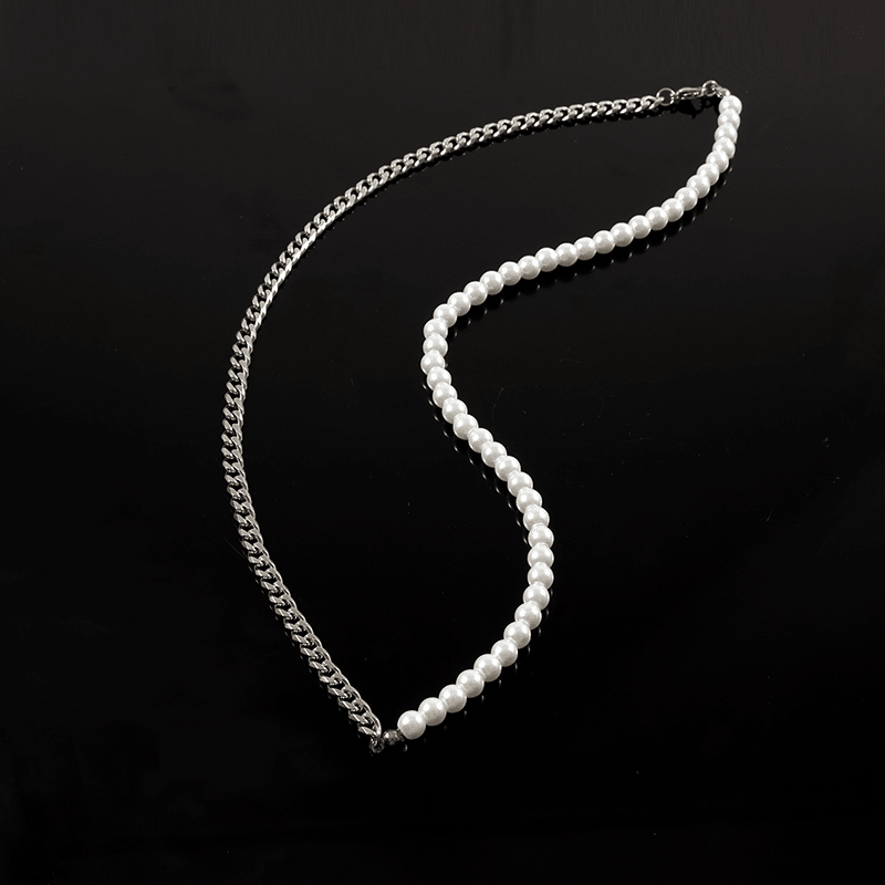 Colar Masculino Meio Pérolas Meio Corrente Cubana Aço Prata - Loja Hey Dude