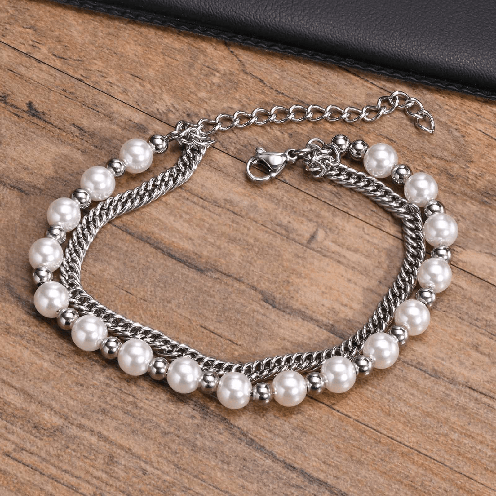 Pulseira Dupla de Pérolas e Corrente Grumet - Loja Hey Dude